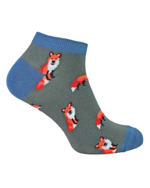 Mens Bamboo Trainer Socks | Mr Heron | Animal Themed Breathable Low Cut Sneaker Socks - Foxes (Charcoal)