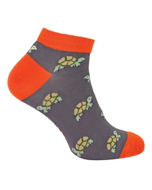 Mens Bamboo Trainer Socks | Mr Heron | Animal Themed Breathable Low Cut Sneaker Socks - Turtles (Grey)