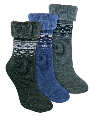 Sock Snob - 3 Paar Dames Omslag Bovenwol Bed Sokken voor Winter | Warme Sokken - Zwart / Houtskool / Denim