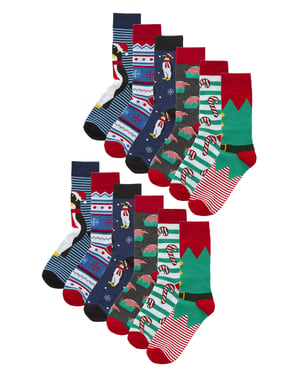 12 par multipack herrstrumpor med julmotiv - blandade