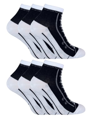 6 Pair Multipack Socks That Look Like Shoes | Sock Snob | Novelty Funny Lace Up Converse Socks - Black
