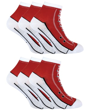 6 par multipack-strumpor som ser ut som skor | Sock Snob | Nyhet Roliga snörningssockor från Converse - Röd