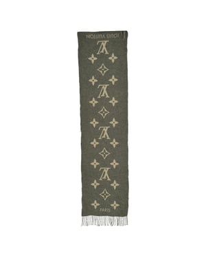 Louis Vuitton Monogram Fringed Scarf in Grey Cashmere