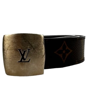 Louis Vuitton Vintage Monogram Buckled Belt in Brown Coated Canvas