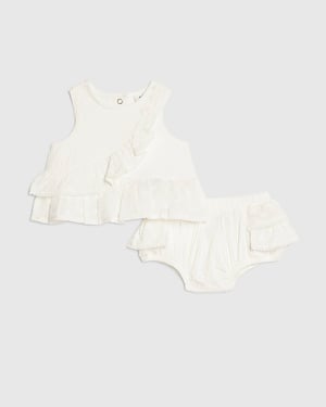 River Island Baby Girls Bloomer Set White Ruffle Broderie 2 Piece