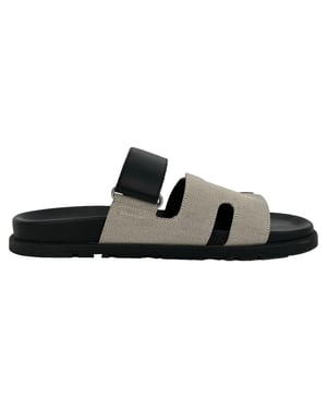 Hermès Chypre Sandals in White and Black Canvas and Leather