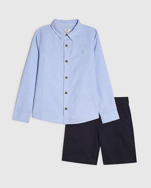 River Island Boys Shirt & Chino Trousers Set Blue 2 Piece