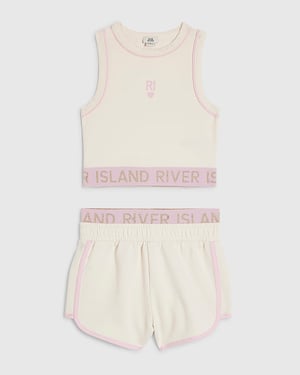 River Island Girls Tank & Shorts Set Cream RI Waistband 2 Piece