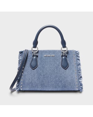 Michael Kors Marilyn Small Studded Denim Messenger Bag, Washed Denim Blue