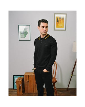 Lambretta Mens Tipped Long Sleeve Mod Polo Shirt Collar Button Top