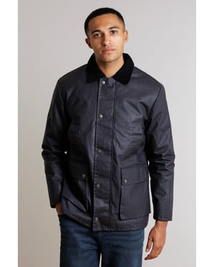 Navy Cotton Jacket With Cord Collar