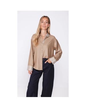 Poools Blouse shiny 633110-t413 biscuit