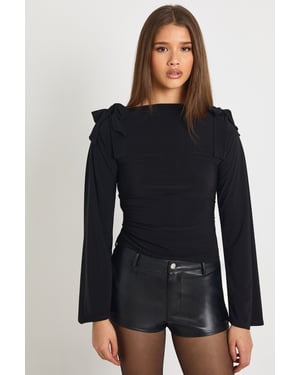 Slinky Bow Shoulder Detail Long Sleeve Top