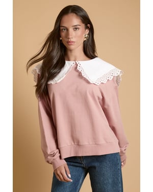 Volume Sleeve Sweatshirt With Cotton Collar