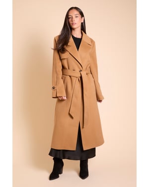 Wrap Double Breasted Belted Wool Look Coat