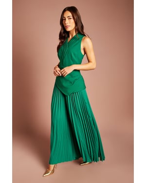 Pleated Neckline Belted Jumpsuit