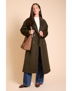 Relaxed Fit Double Breasted Midi Length Coat