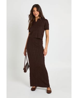 Cable Collared Knitted Top and Maxi Skirt Co-Ord