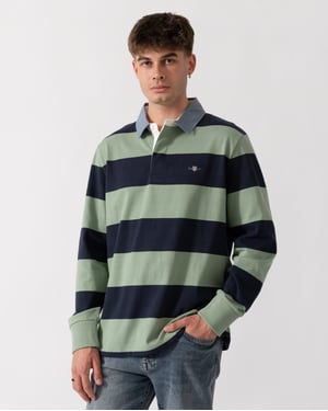 Regular Fit Long Sleeve Logo Detail Polo Shirt in Dark Blue - Striped