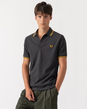 Regular Fit Short Sleeve Logo Detail Polo Shirt in Charcoal