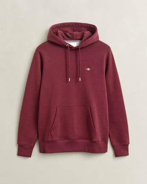 Regular Fit Long Sleeve Logo Detail Hoodie in Burgundy