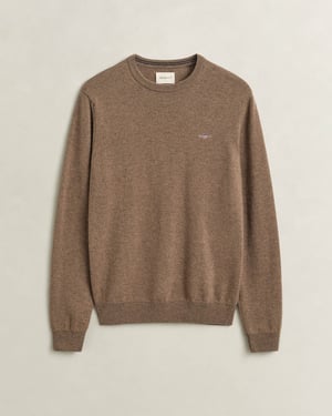 Regular Fit Long Sleeve Logo Detail Jumper in Taupe