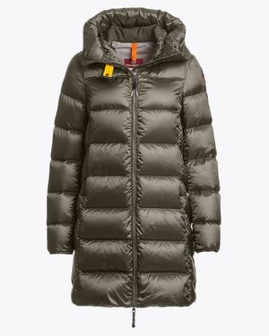Long Sleeve Adjustable Drawstring Padded Jacket in Olive