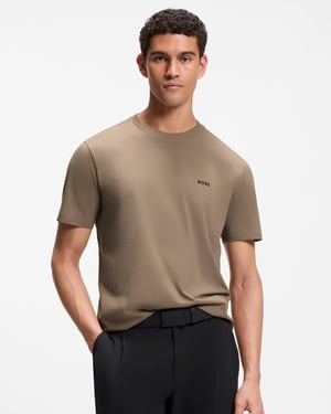 Regular Fit Short Sleeve Logo Detail T-Shirt in Taupe