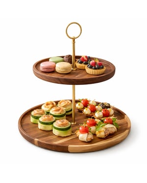 Casa di Elturo Etagère aurelia – acaciahout & goud – 2-laags serveerschaal Ø25 x h30 cm