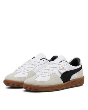 Puma Jongens Palermo Classic Leren Platte Trainers (Wit, Zwart)