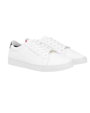 Tommy Hilfiger Essentiële leren platte sneakers voor dames (Wit)