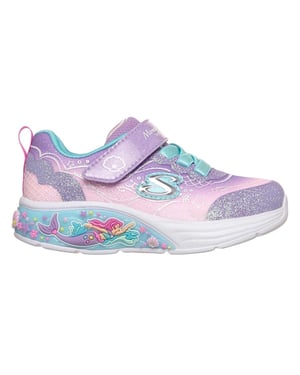 Skechers Lederen sneakers met zeemeerminmotief voor kinderen die oplichten (Paars)