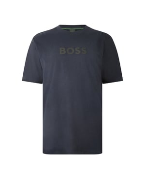 Boss Heren-T-shirt met korte mouwen en logo (Donkerblauw)