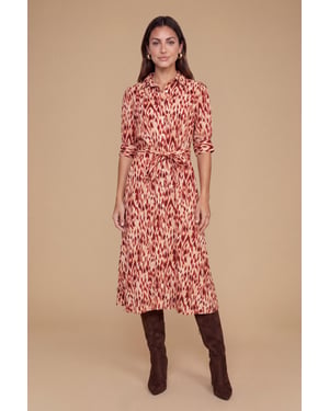 Petite Orange Animal Midi Shirt Dress