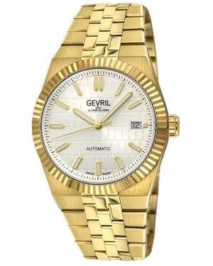 Gevril Men's Pier 17 Swiss Automatic SA100 IPYG  Case, White Embossed  Dial, SS/ IPYG 316L Stainless Steel Bracelet.