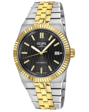 Gevril Men's Pier 17 Swiss Automatic IPYG Top Ring, Black Embossed Dial, Two toned IPYG Watch