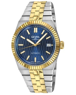 Gevril Men's Pier 17 Swiss Automatic SA100 IPYG Top Ring, LT Blue Embossed Dial, Two toned Watch
