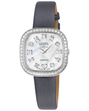Gevril Women's Infinita Swiss Diamond Watch White MOP Dial, Gray Handmade Italian Leather Strap