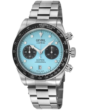 Gevril Men's Barclay Swiss Automatic Chronograph Movement, ETA 7753, Blue Matt Dial, 316L Stainless Steel Bracelet