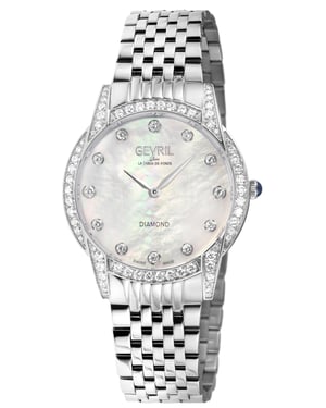 Gevril Women's Airolo Swiss Diamond Watch White MOP Dial Diamond Case 316L Stainless Steel Watch
