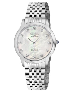 Gevril Women's Airolo Swiss Diamond Watch White MOP Dial 316L Stainless Steel Bracelet