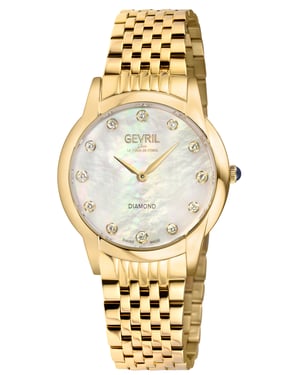 Gevril Women's Airolo Swiss Diamond Watch White MOP Dial 316L Stainless Steel IPYG Bracelet