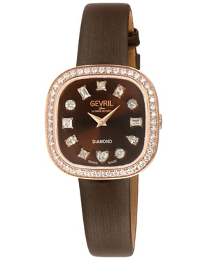 Gevril Women's Infinita Swiss Diamond Watch Mocha Dial, Dk Chocolate Brown Handmade Italian Leather Strap