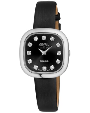 Gevril Women's Infinita Swiss Diamond Watch Black Handmade Italian Leather Strap
