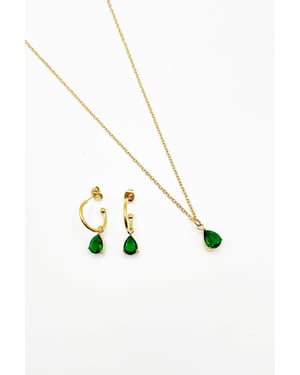 Rhinestone Teardrop Necklace & Earrings Set in Green - Gift Boxed