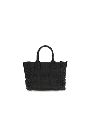 PINKO Zwarte Raffia Schoudertas