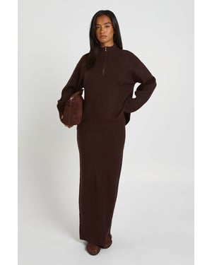 Petite Chunky Knit Zip Neck Jumper and Maxi Skirt Co-Ord