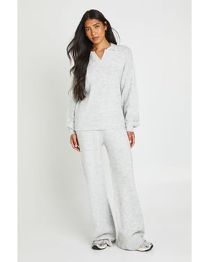 Tall Super Soft V Neck Collared Knitted Jumper and Straight Leg Trouser Co-Ord