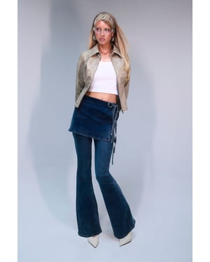 Mid Waist Skirt Over Flare Jeans
