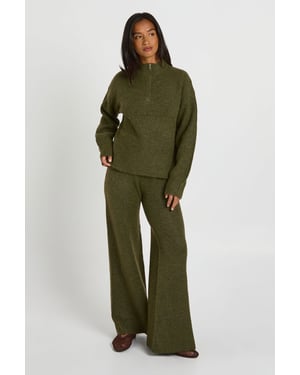Petite Super Soft Zip Neck Oversized Jumper and Wide Leg Trouser Co-Ord